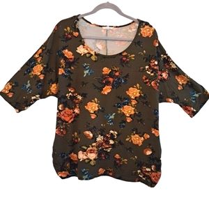 Paper Planes Olive Green Floral Print Top Plus Size 2X